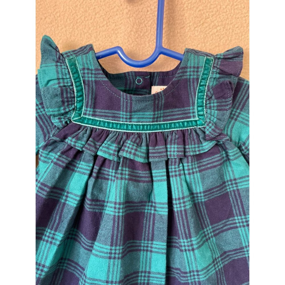 Cat & Jack Infant Blue/Green Plaid Flannel Ruffle Neck Dress - Picture 2 of 10